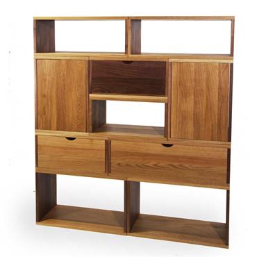 Oak and Walnut Box Shelving Unit, 1250 x 1375 x 300