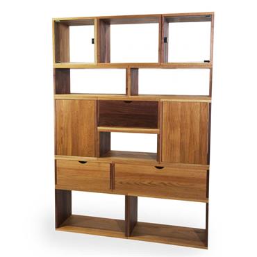 Oak and Walnut Box Shelving Unit, 1250 x 1750 x 300