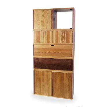 Oak and Walnut Boxes Shelving Unit, 750 x1635 x 300