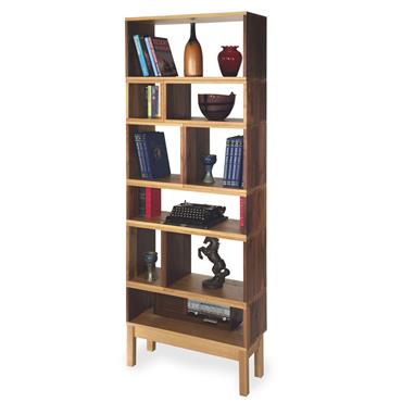 Solid Oak and Walnut Box Shelving Unit, 750 x 1850 x 300 with Pedestal